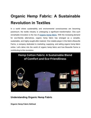 Hemp Lifecycles: A Sustainable Textile Revolution?